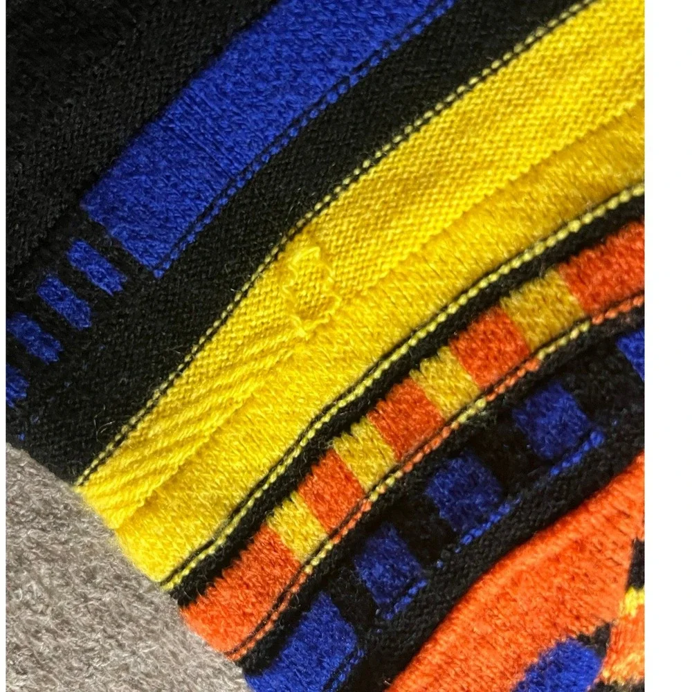 ASOS Mens Aztec Geometric Quarter Zip Sweater Black Orange Yellow Blue Small